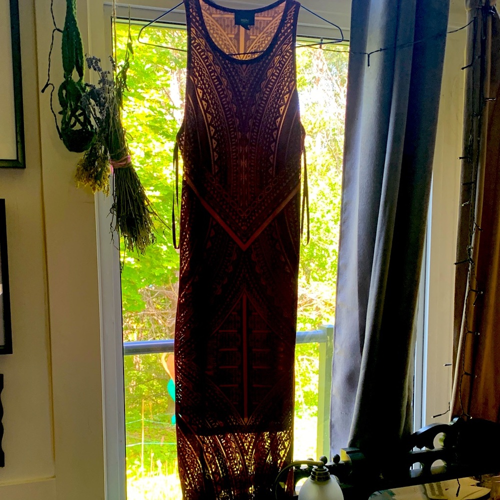 Mossimo Supply Co. Wine colored Patterned Dress sheer w lining